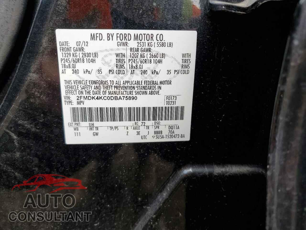 FORD EDGE 2013 - 2FMDK4KC0DBA75890