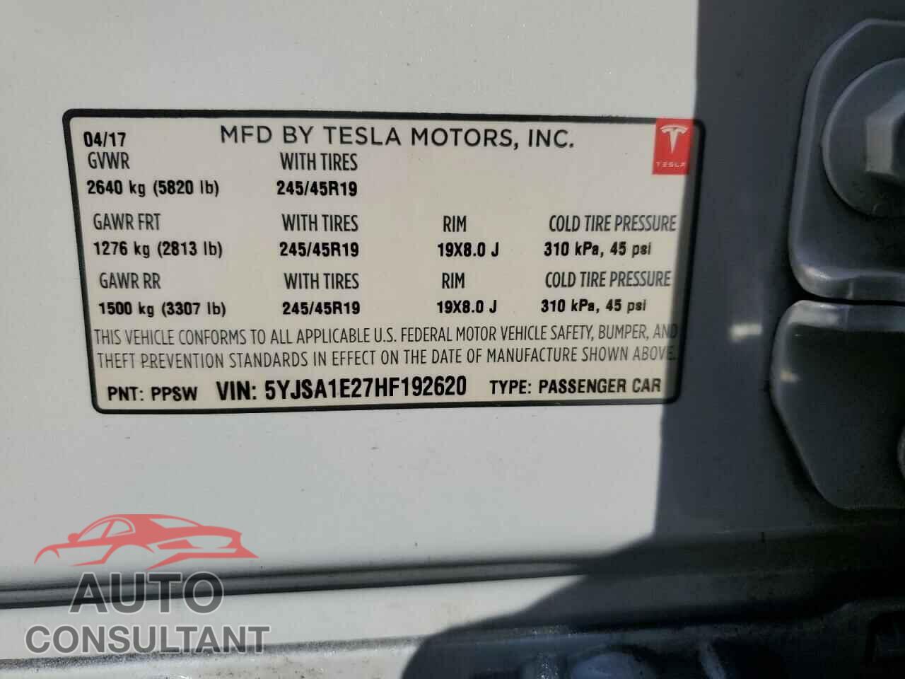 TESLA MODEL S 2017 - 5YJSA1E27HF192620