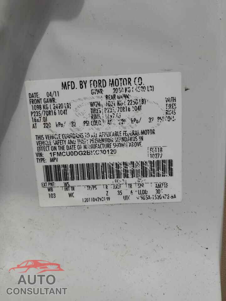 FORD ESCAPE 2011 - 1FMCU0DG2BKC30120