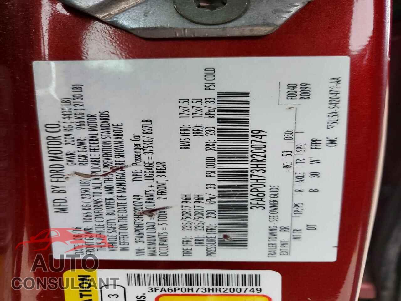 FORD FUSION 2017 - 3FA6P0H73HR200749