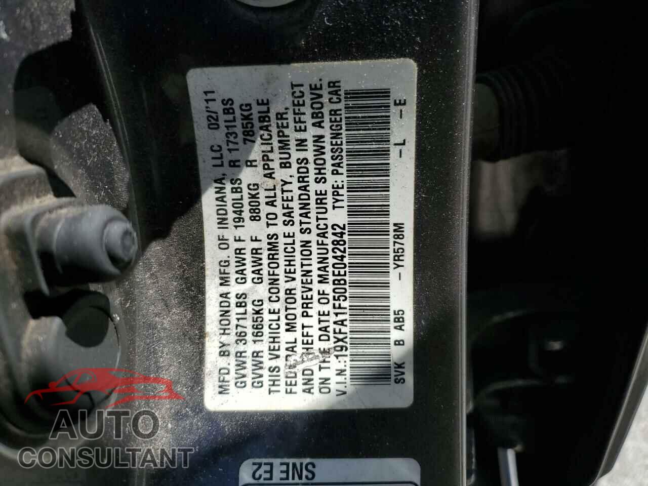 HONDA CIVIC 2011 - 19XFA1F50BE042842