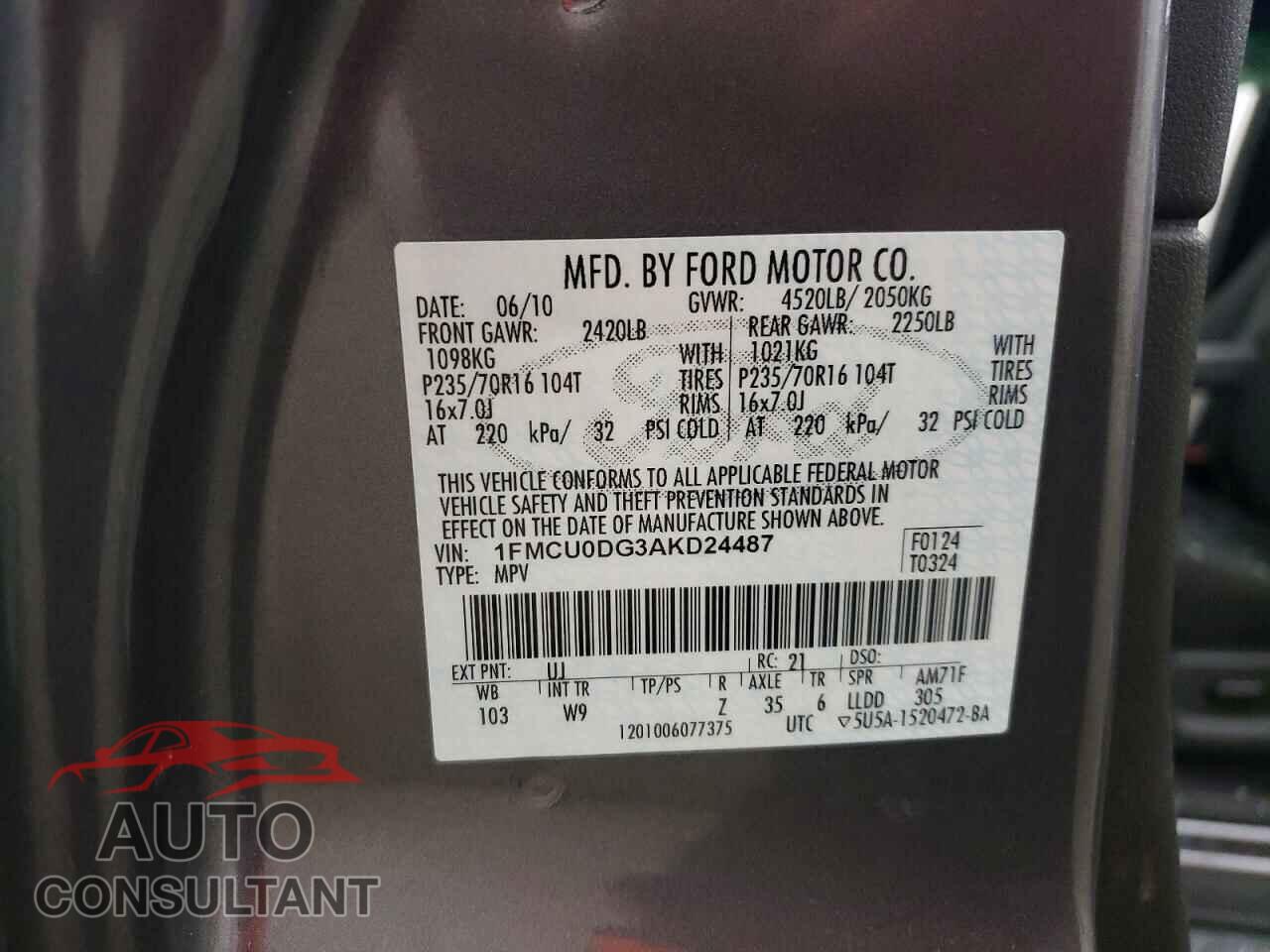FORD ESCAPE 2010 - 1FMCU0DG3AKD24487
