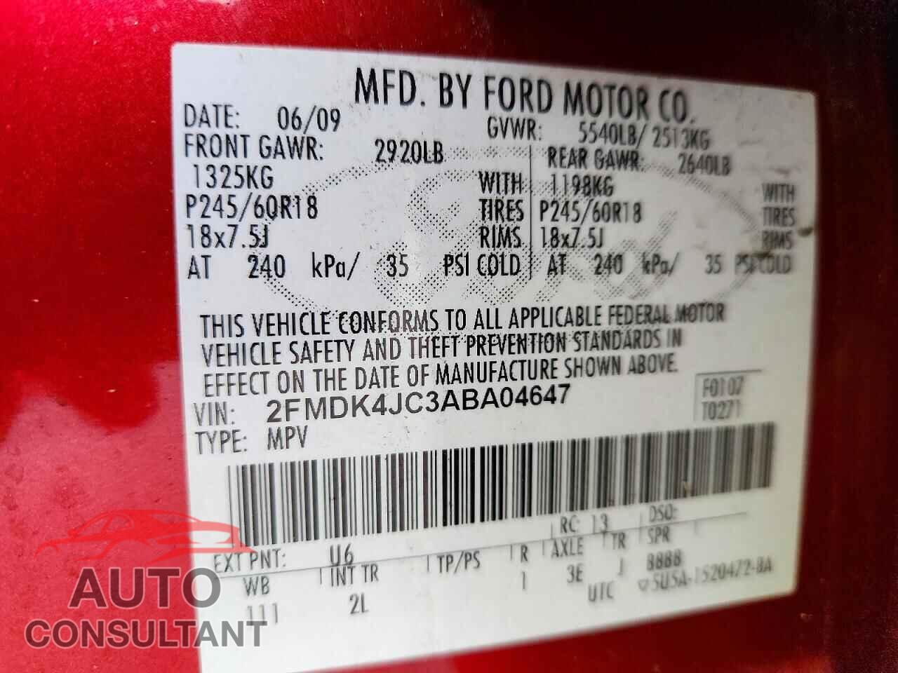 FORD EDGE 2010 - 2FMDK4JC3ABA04647