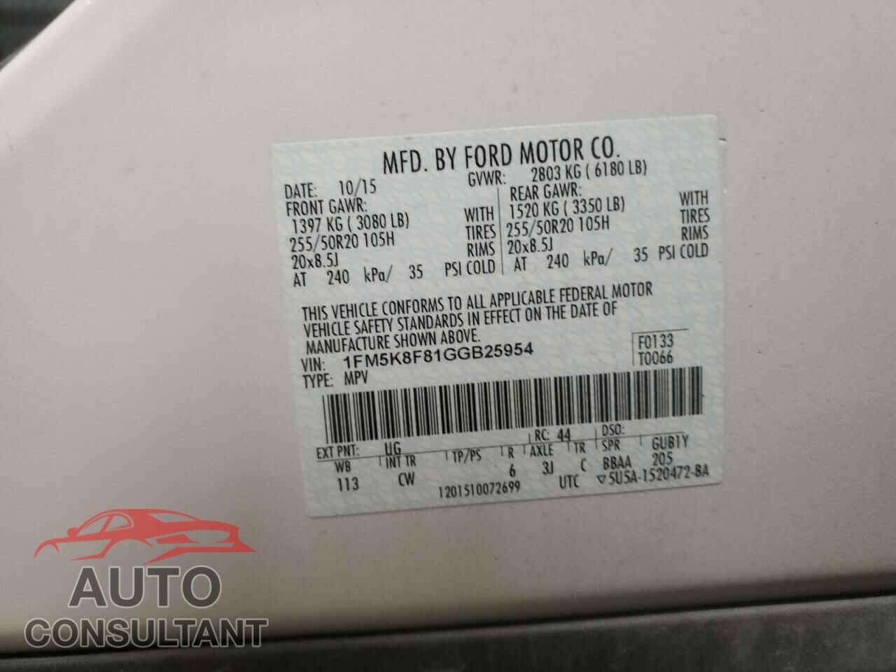 FORD EXPLORER 2016 - 1FM5K8F81GGB25954