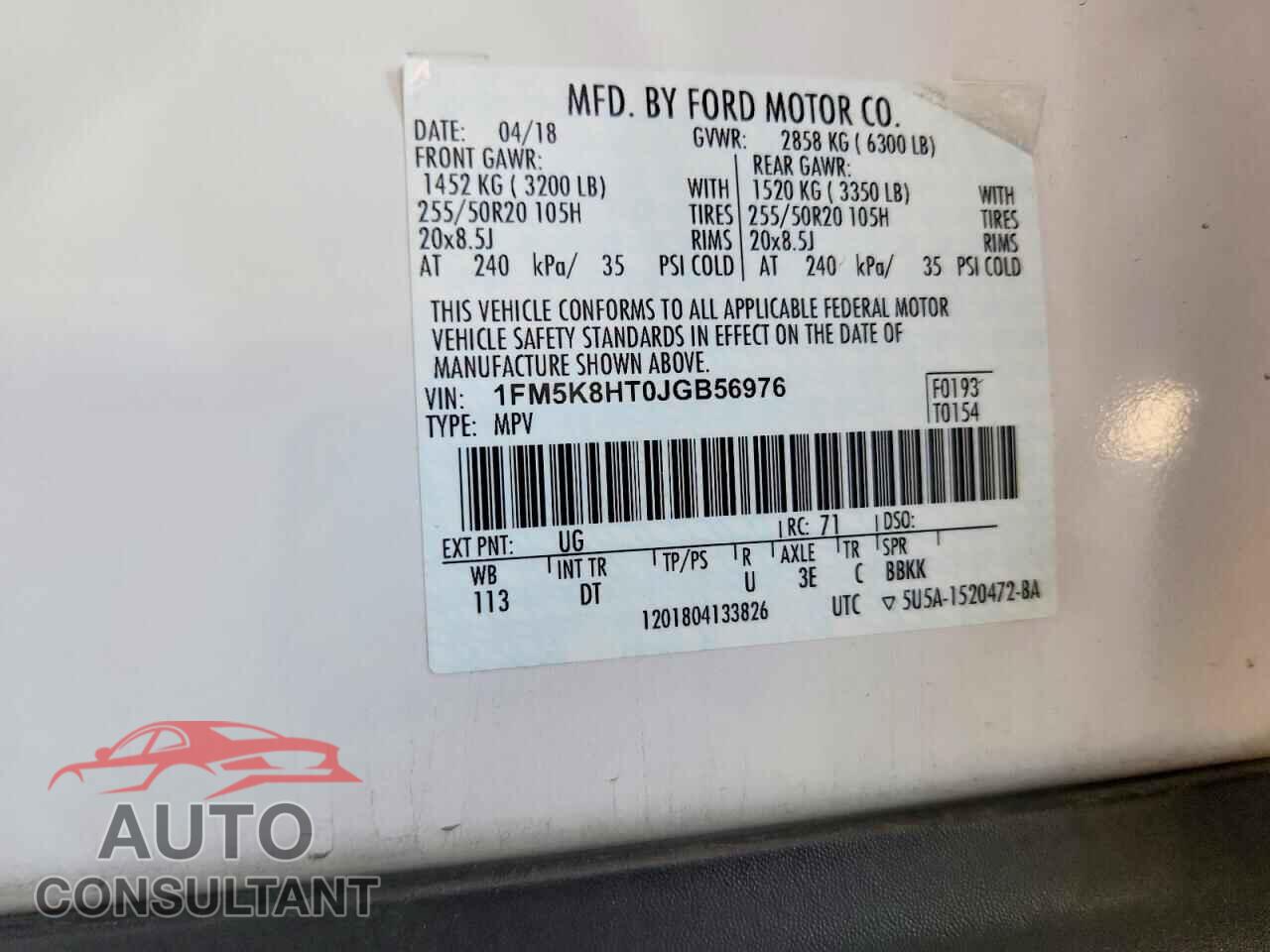 FORD EXPLORER 2018 - 1FM5K8HT0JGB56976
