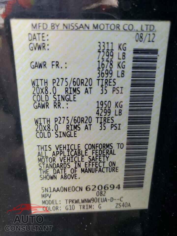 NISSAN ARMADA 2012 - 5N1AA0NE0CN620694