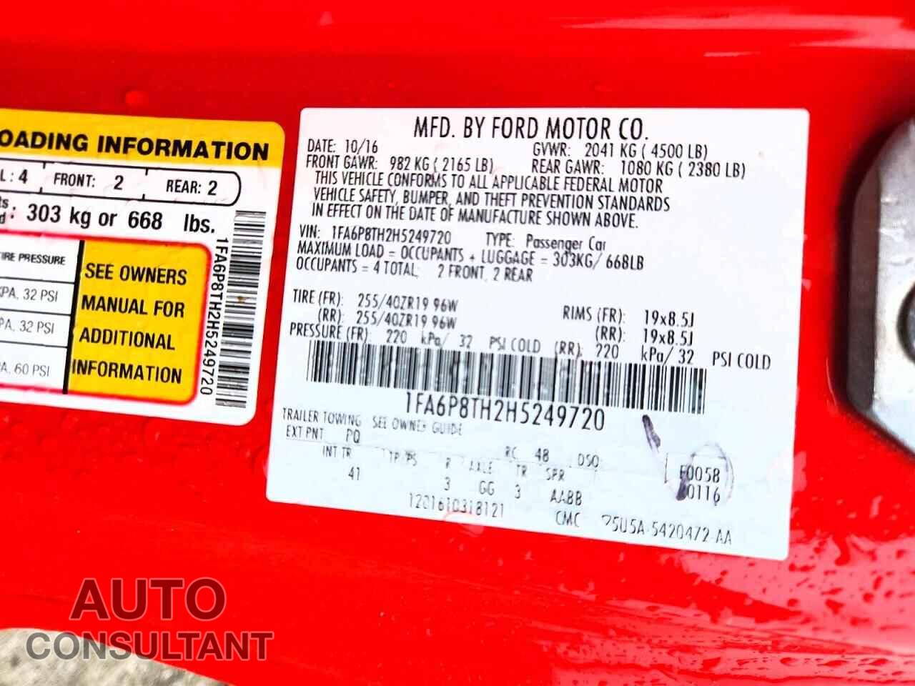 FORD MUSTANG 2017 - 1FA6P8TH2H5249720