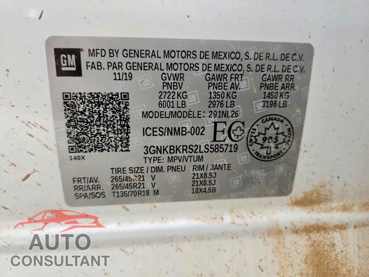 CHEVROLET BLAZER 2020 - 3GNKBKRS2LS585719
