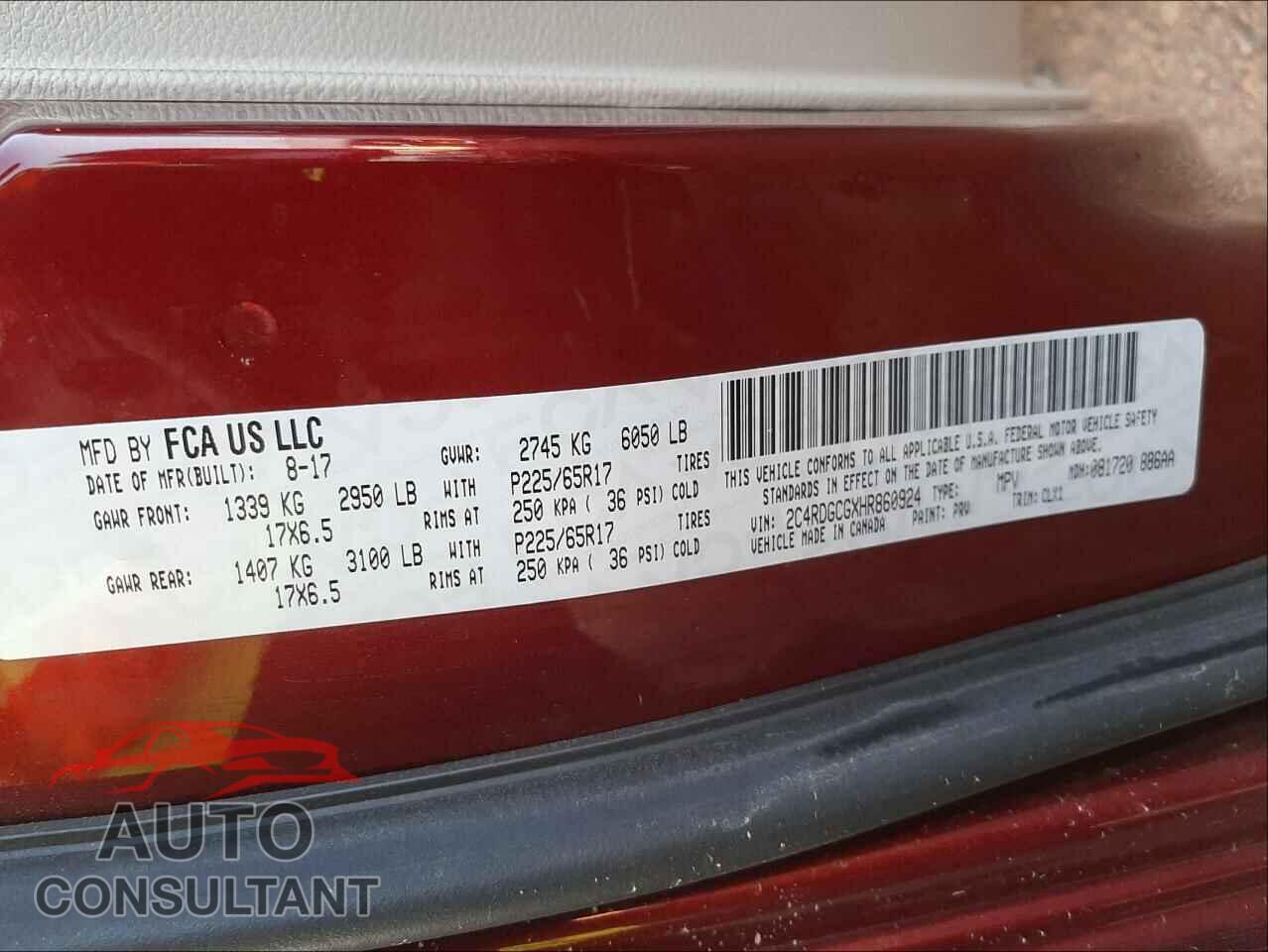 DODGE GRAND CARA 2017 - 2C4RDGCGXHR860924