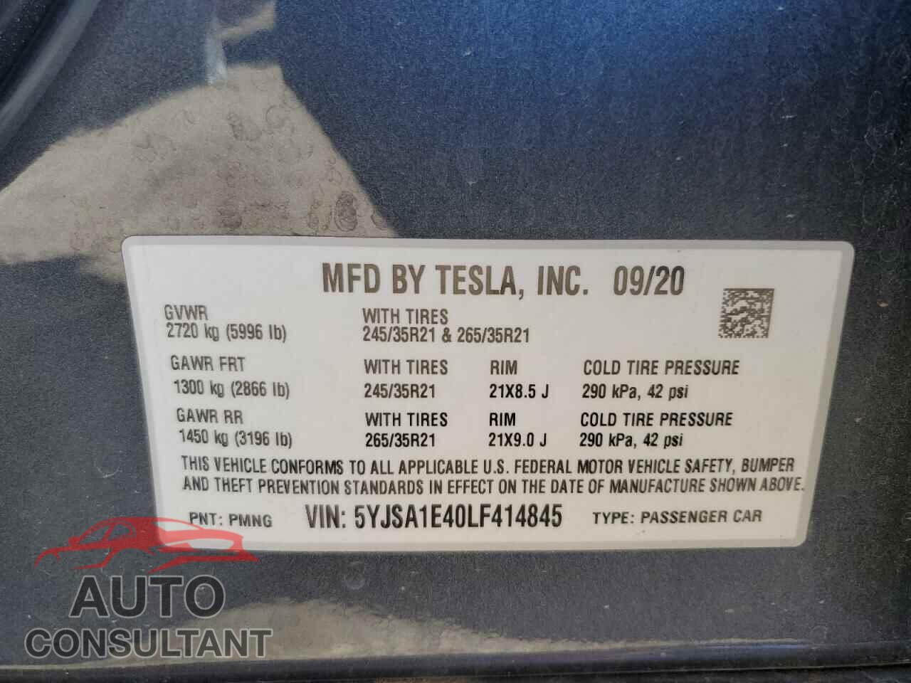 TESLA MODEL S 2020 - 5YJSA1E40LF414845