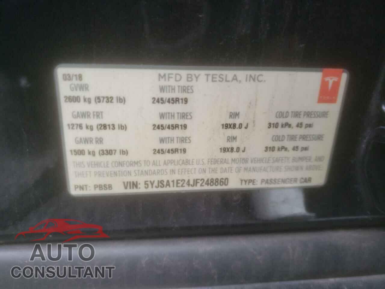 TESLA MODEL S 2018 - 5YJSA1E24JF248860