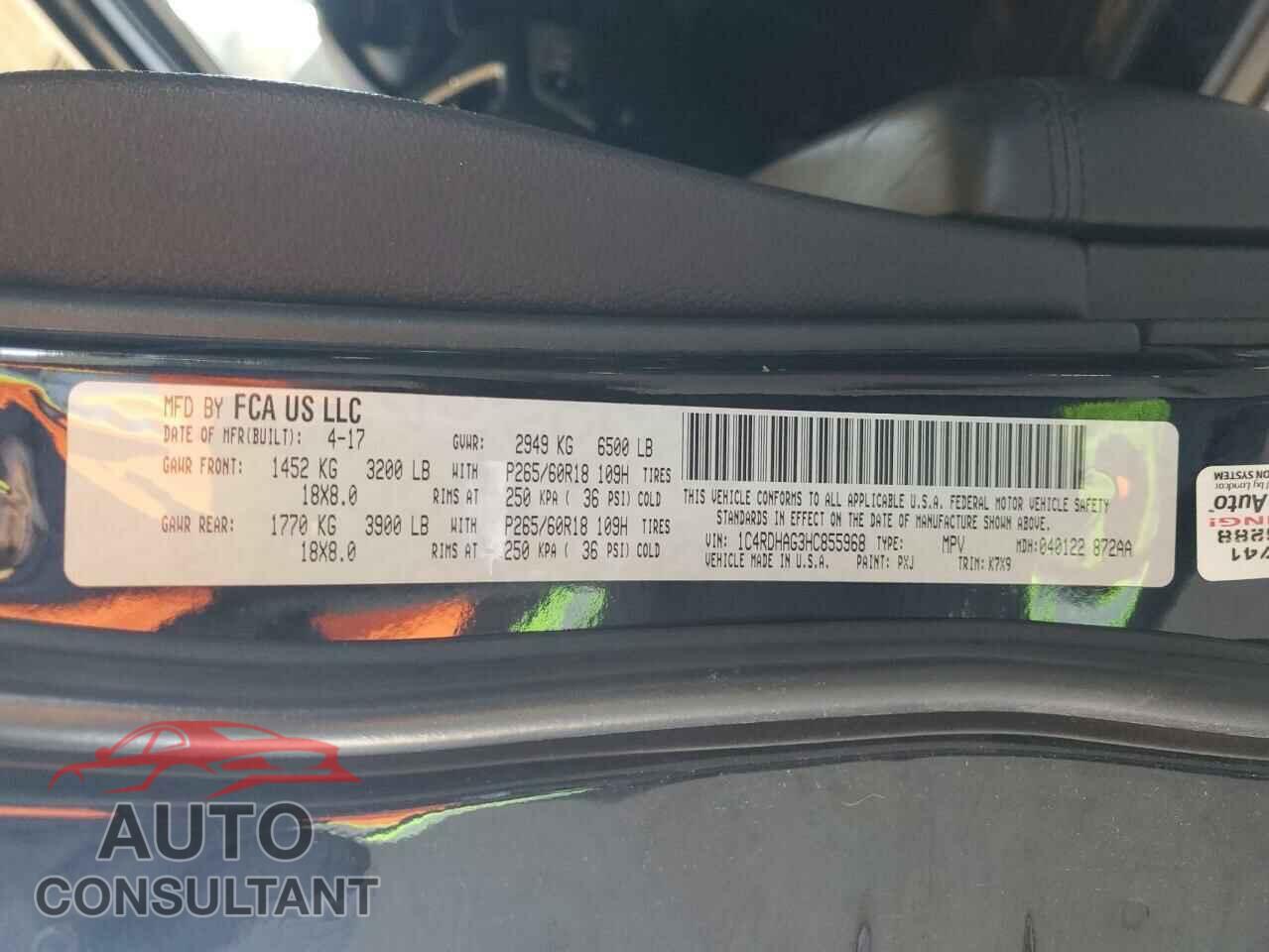 DODGE DURANGO 2017 - 1C4RDHAG3HC855968