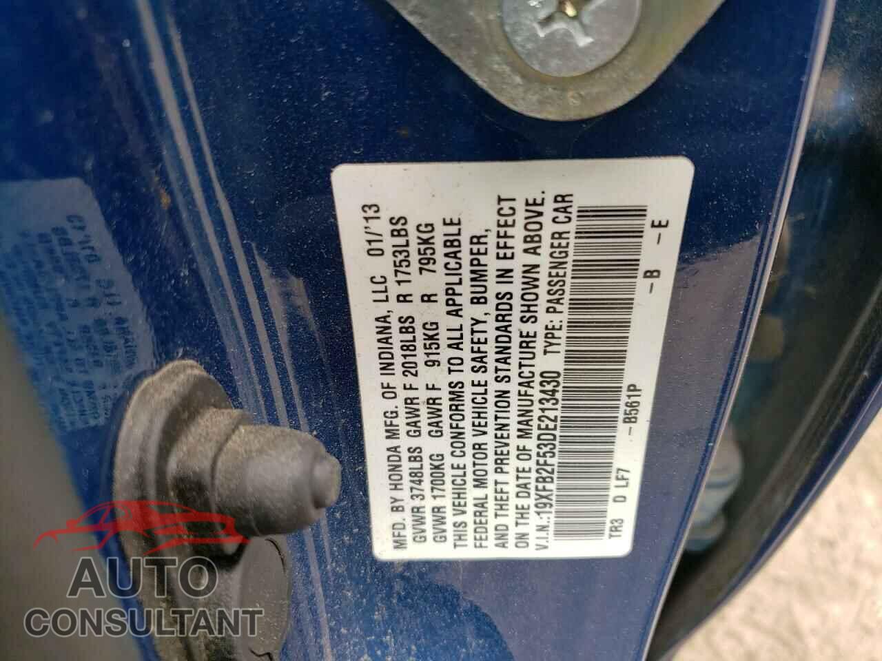 HONDA CIVIC 2013 - 19XFB2F53DE213430