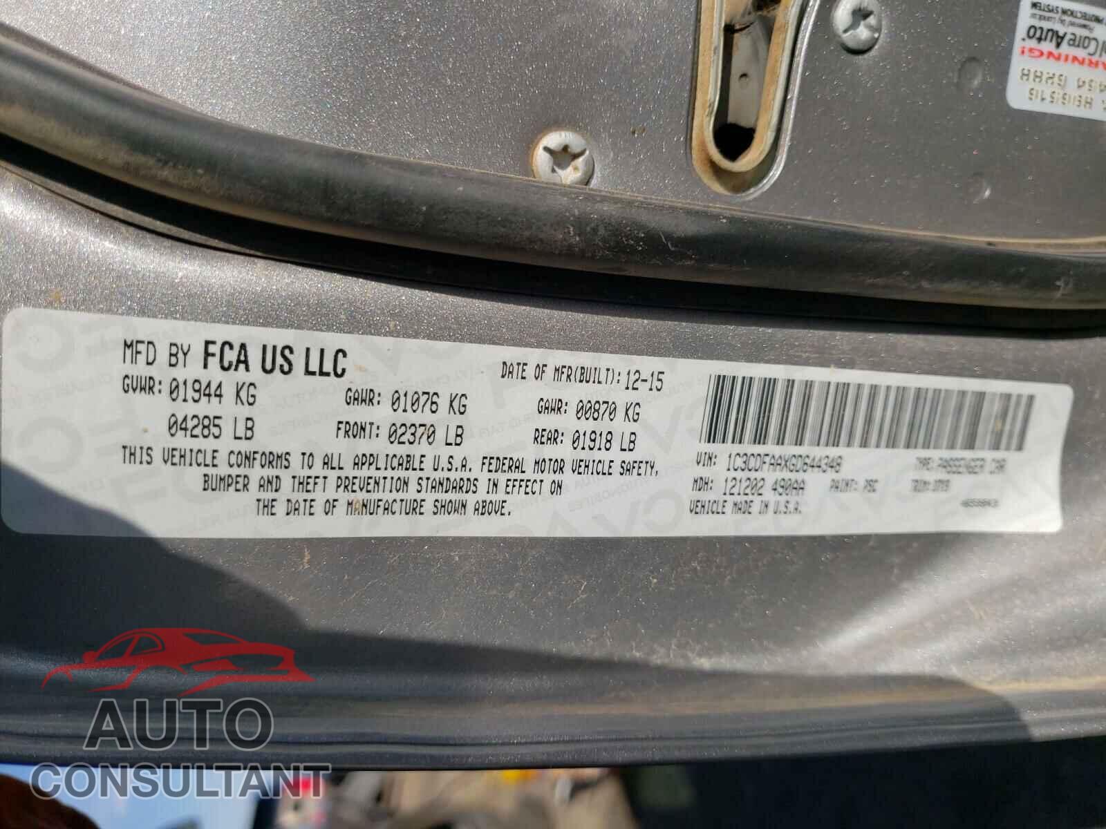 DODGE DART 2016 - 1C3CDFAAXGD644348