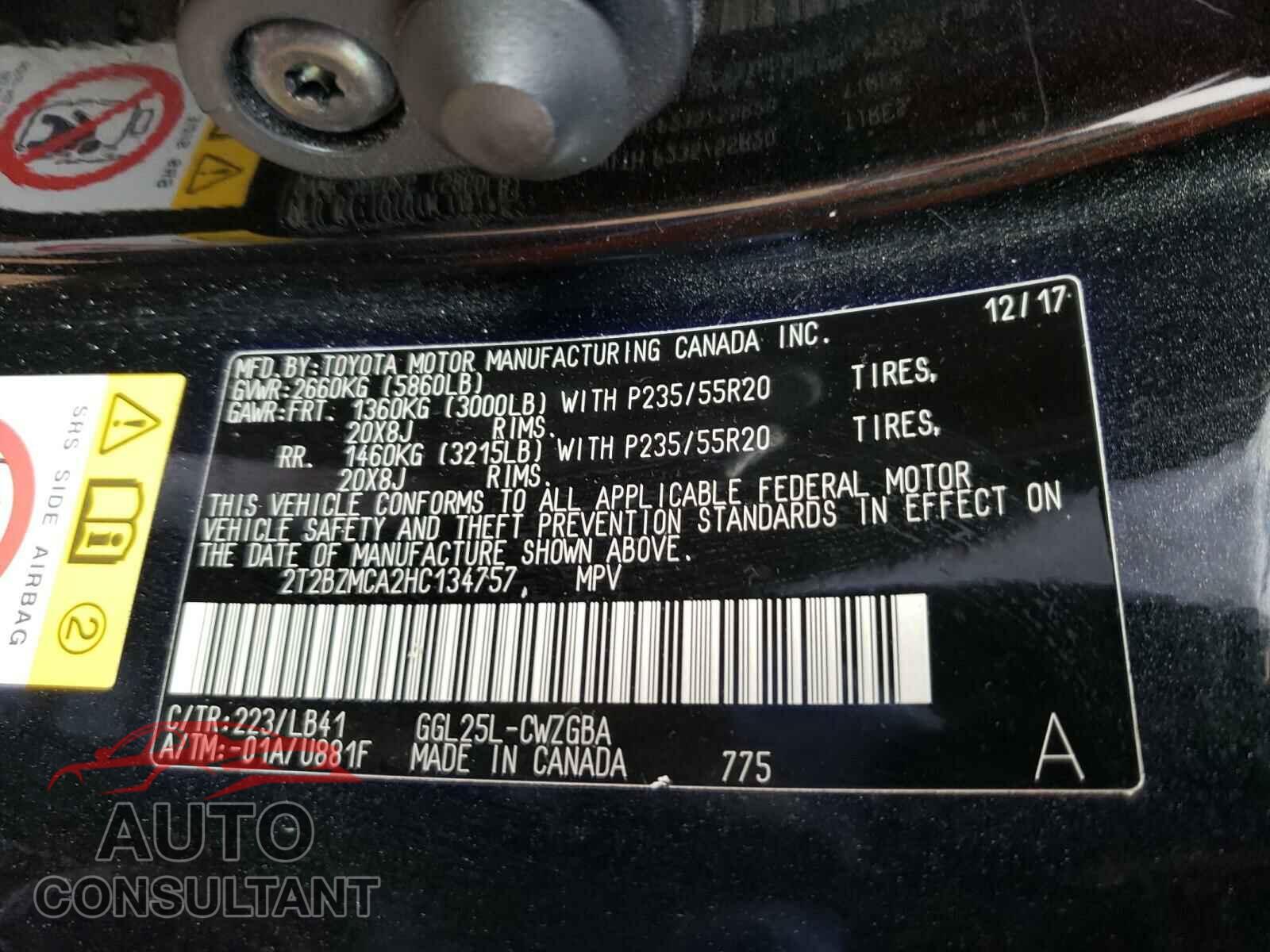 LEXUS RX350 2017 - 2T2BZMCA2HC134757