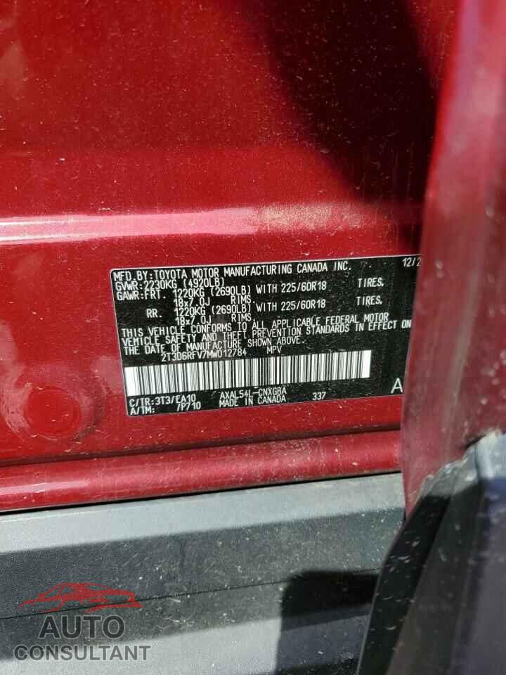TOYOTA RAV4 2021 - 2T3D6RFV7MW012784