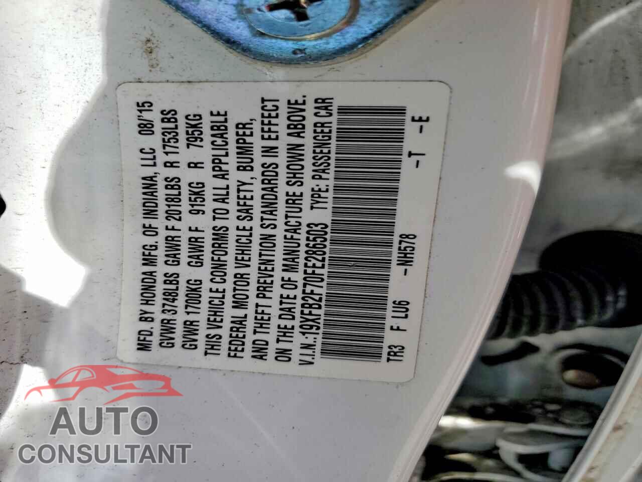 HONDA CIVIC 2015 - 19XFB2F70FE286503
