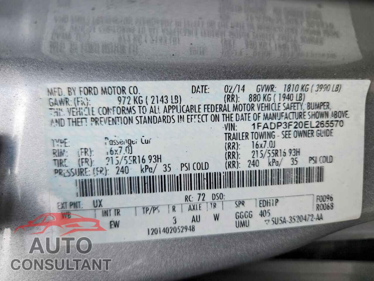 FORD FOCUS 2014 - 1FADP3F20EL265570