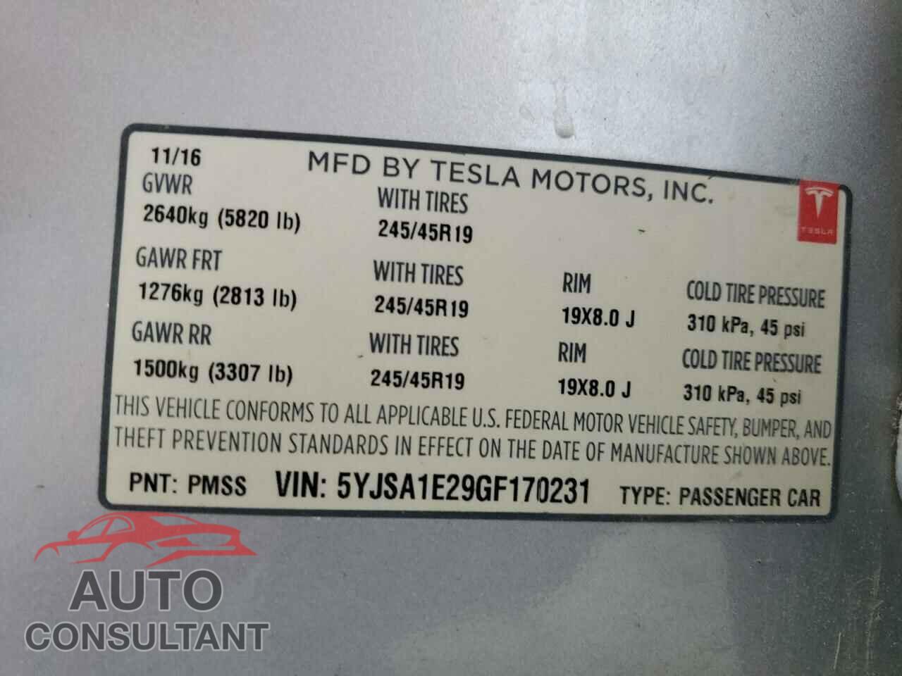 TESLA MODEL S 2016 - 5YJSA1E29GF170231