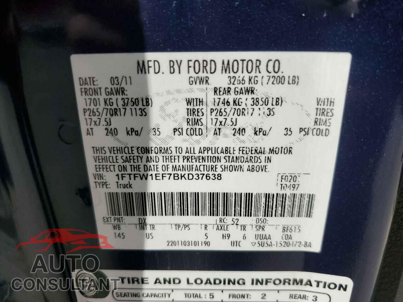FORD F-150 2011 - 1FTFW1EF7BKD37638