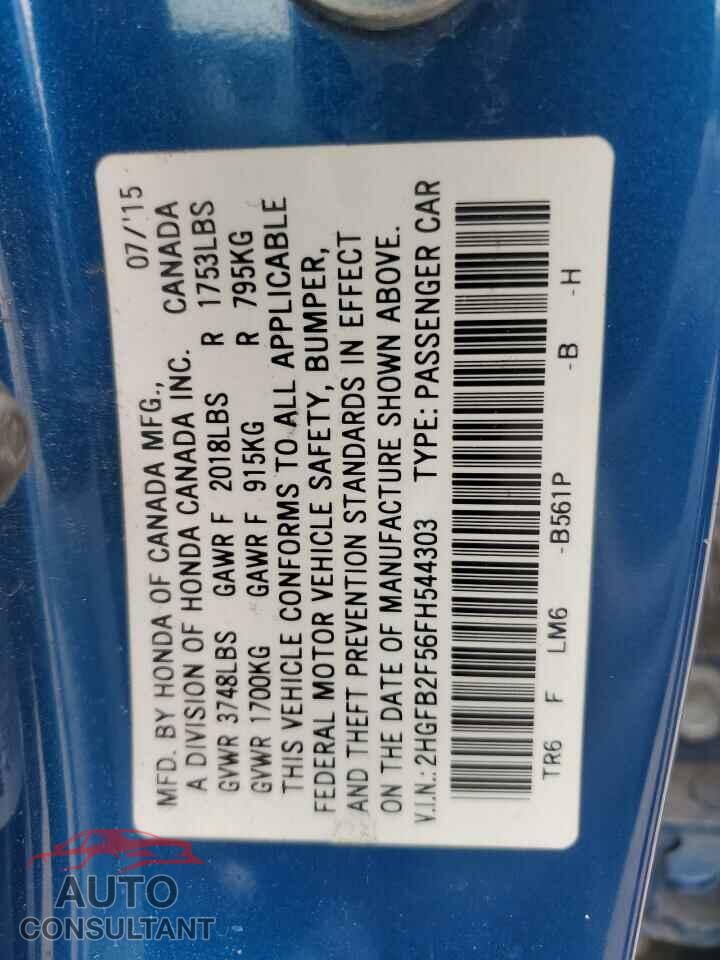 HONDA CIVIC 2015 - 2HGFB2F56FH544303