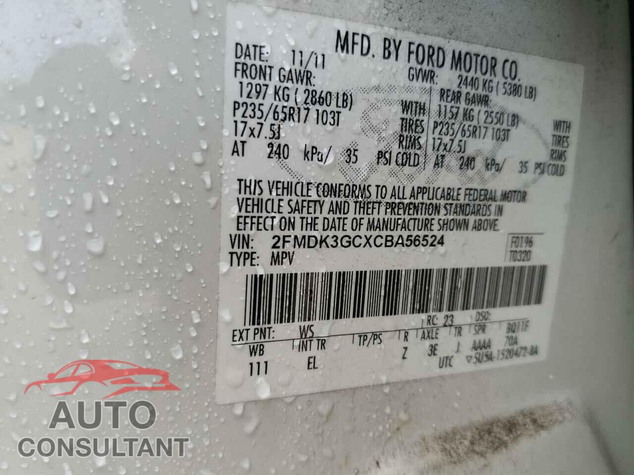 FORD EDGE 2012 - 2FMDK3GCXCBA56524