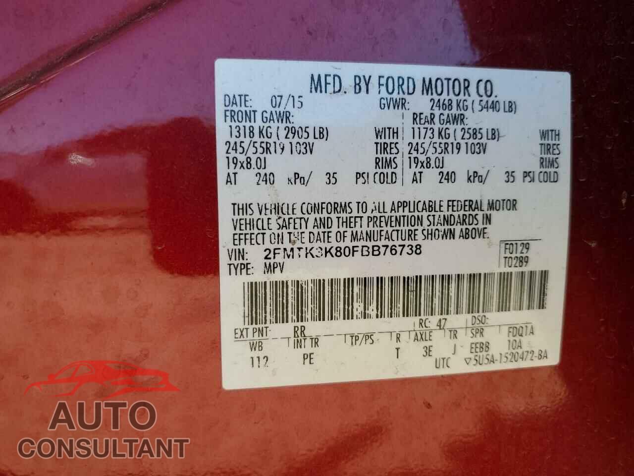 FORD EDGE 2015 - 2FMTK3K80FBB76738