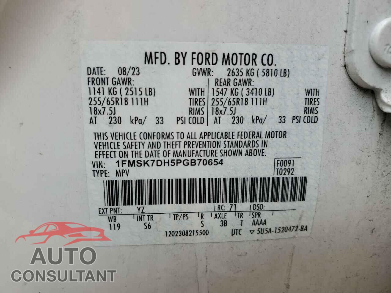 FORD EXPLORER 2023 - 1FMSK7DH5PGB70654