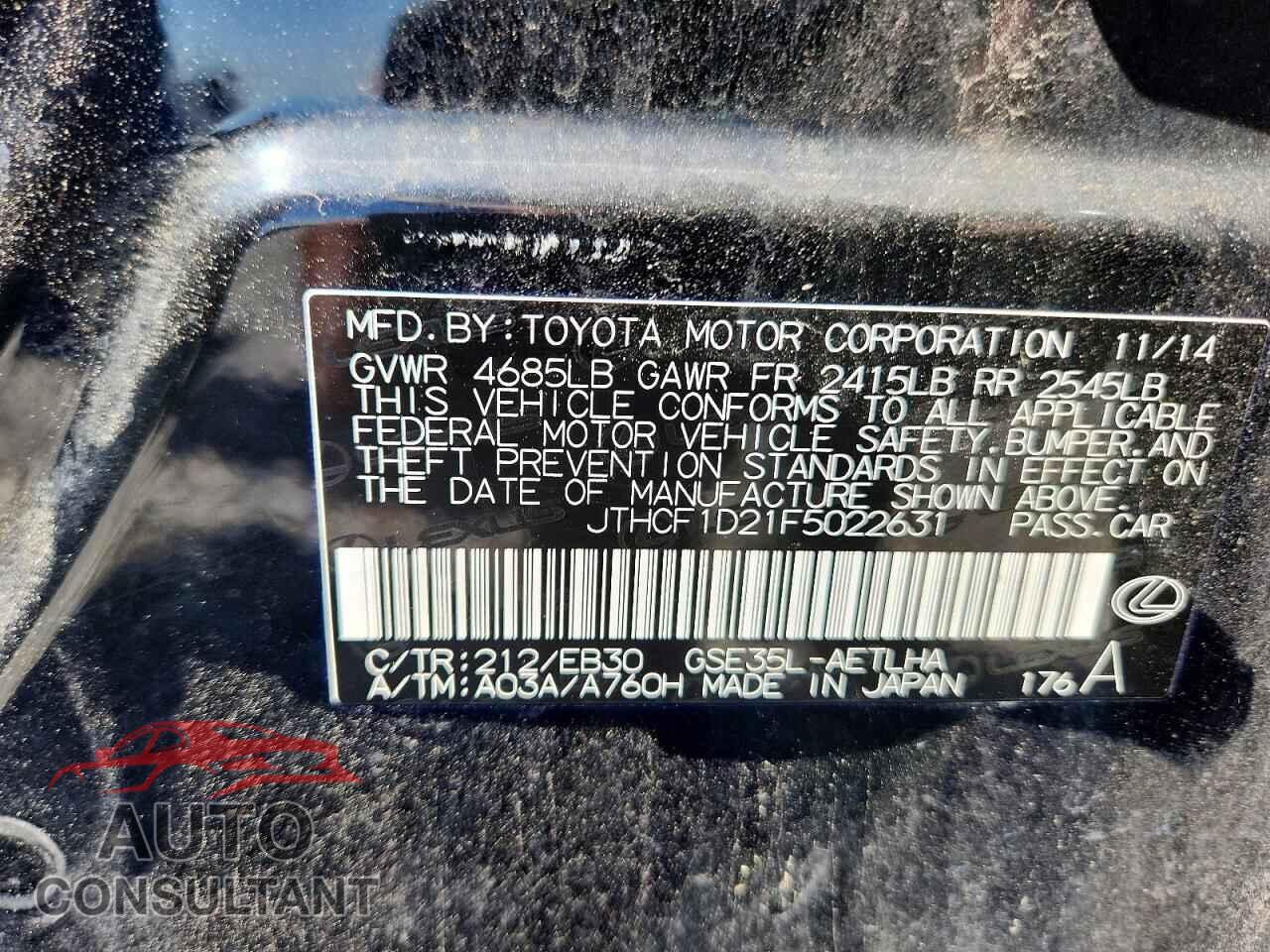 LEXUS IS 2015 - JTHCF1D21F5022631
