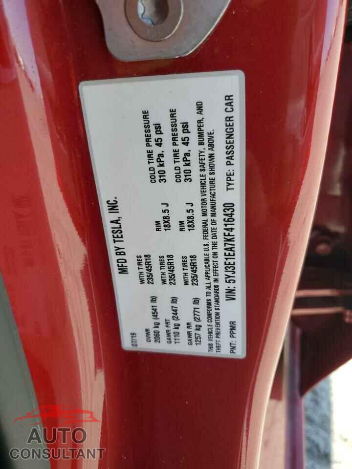 TESLA MODEL 3 2019 - 5YJ3E1EA7KF416430