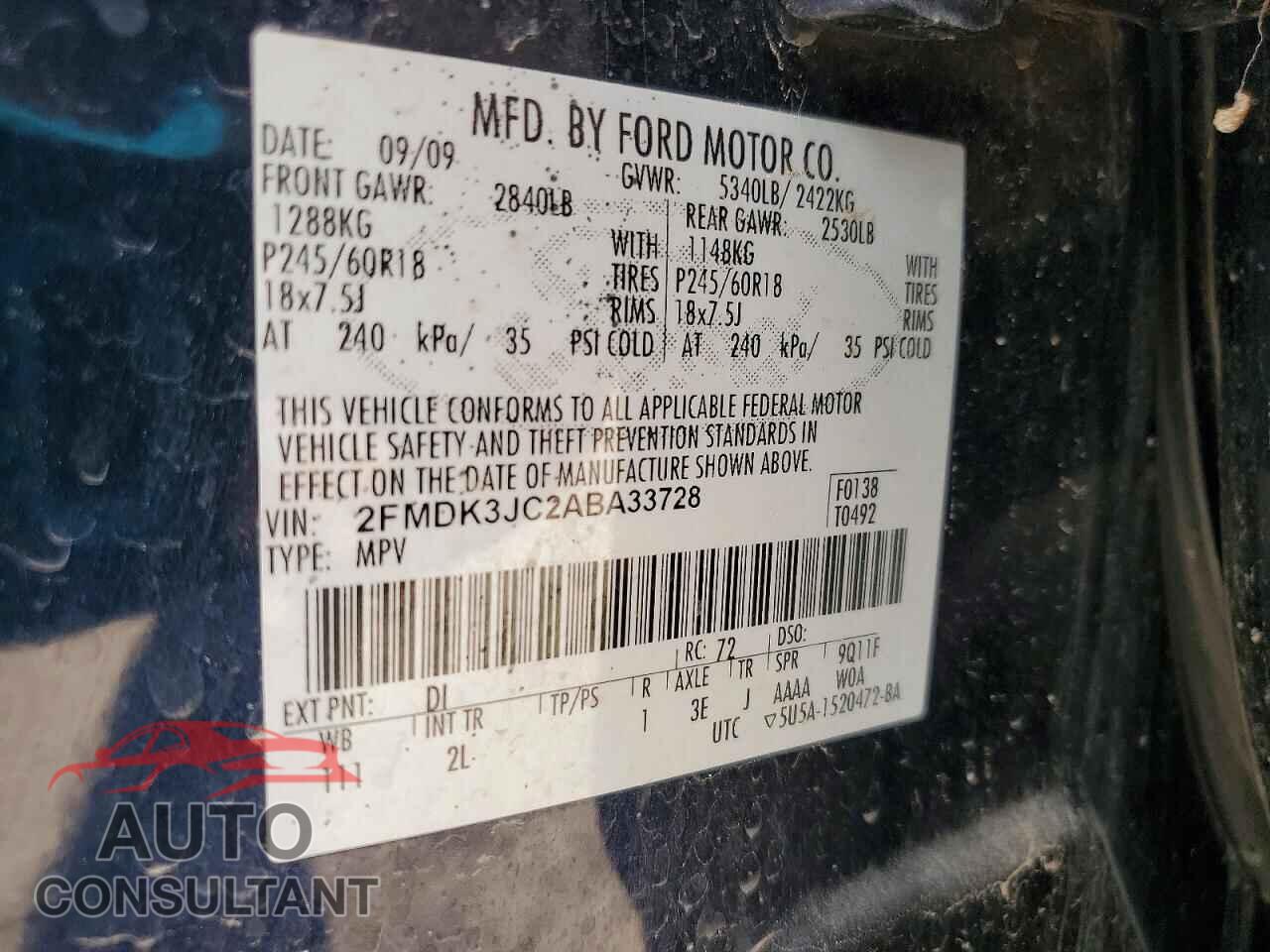 FORD EDGE 2010 - 2FMDK3JC2ABA33728