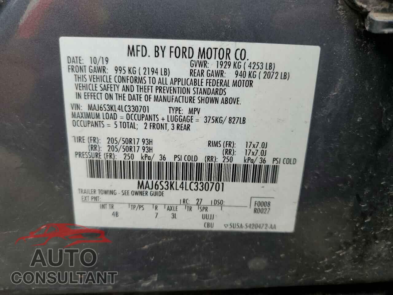 FORD ECOSPORT 2020 - MAJ6S3KL4LC330701