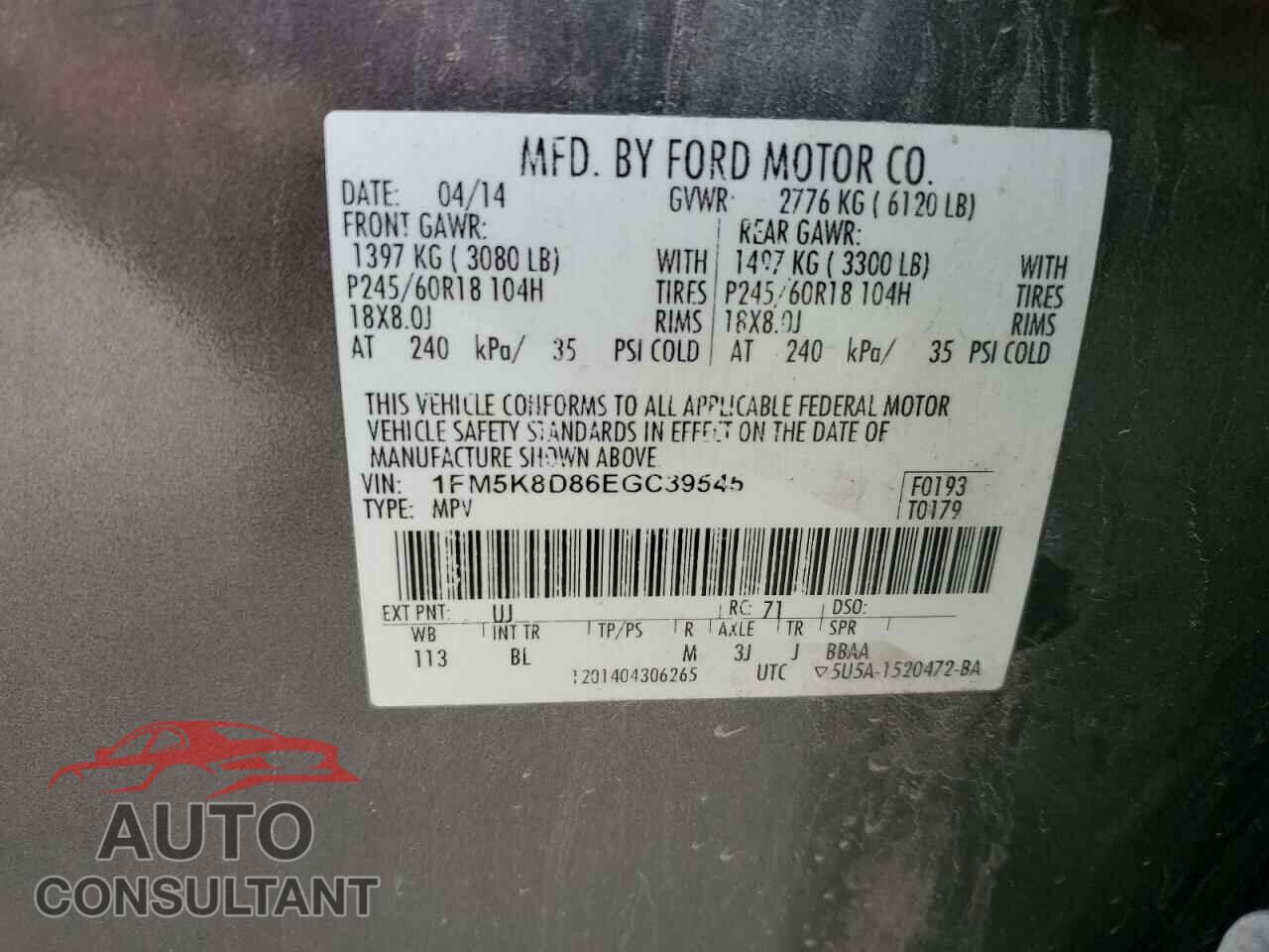 FORD EXPLORER 2014 - 1FM5K8D86EGC39545