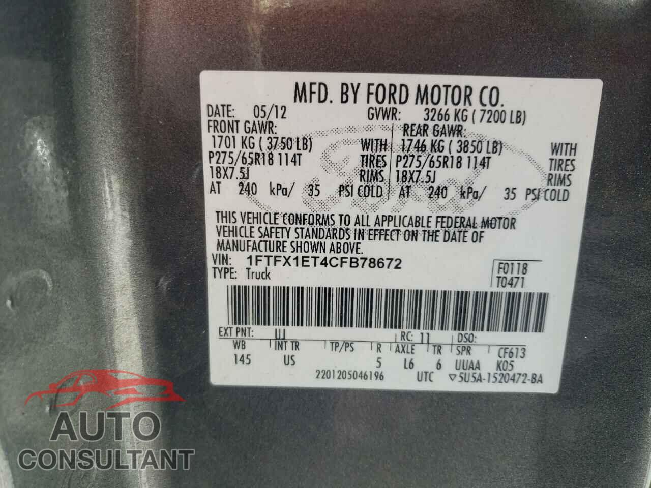 FORD F-150 2012 - 1FTFX1ET4CFB78672