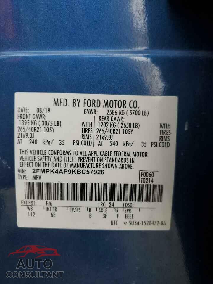 FORD EDGE 2019 - 2FMPK4AP9KBC57926