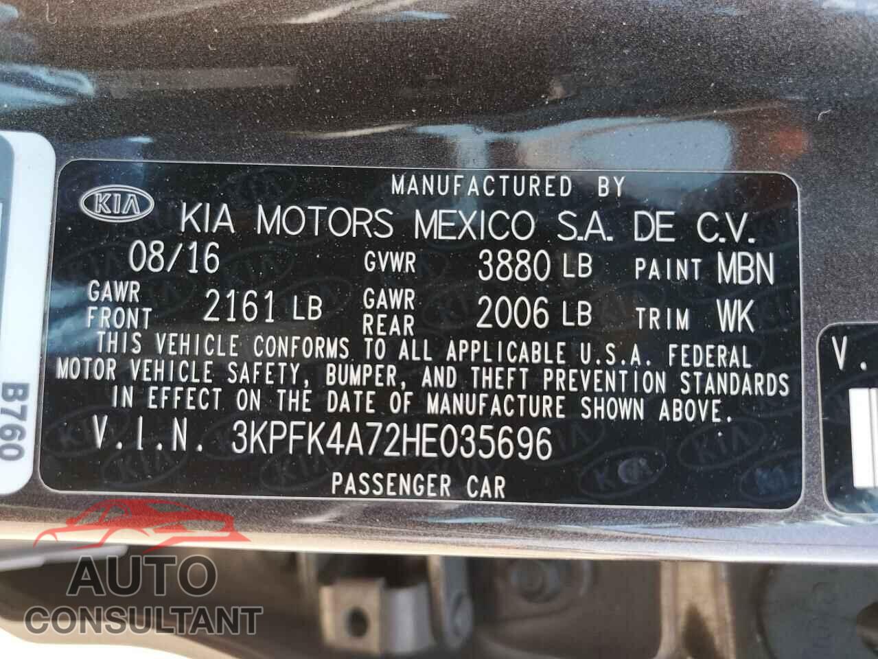 KIA FORTE 2017 - 3KPFK4A72HE035696