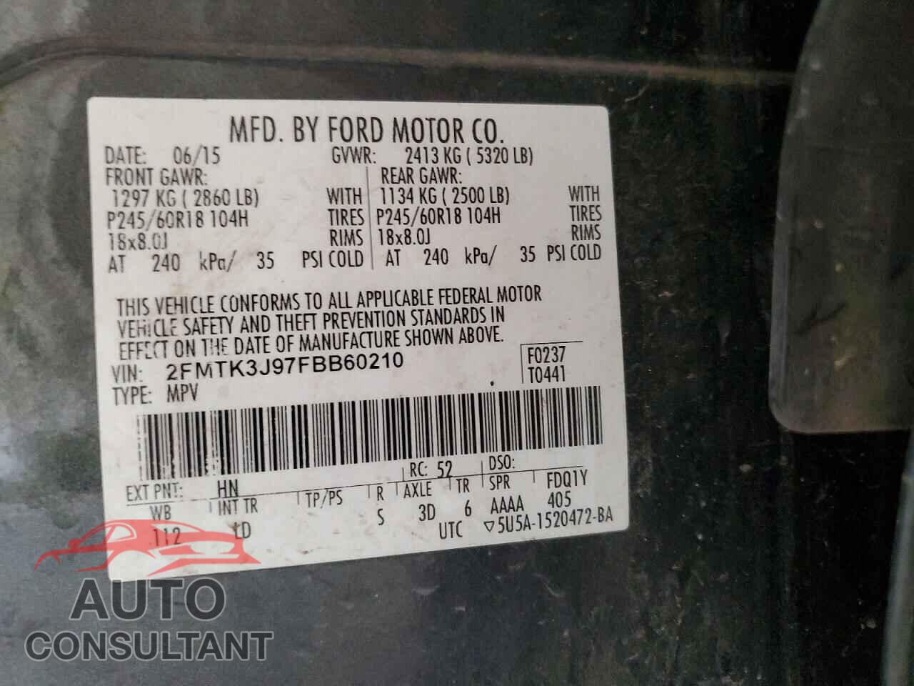 FORD EDGE 2015 - 2FMTK3J97FBB60210