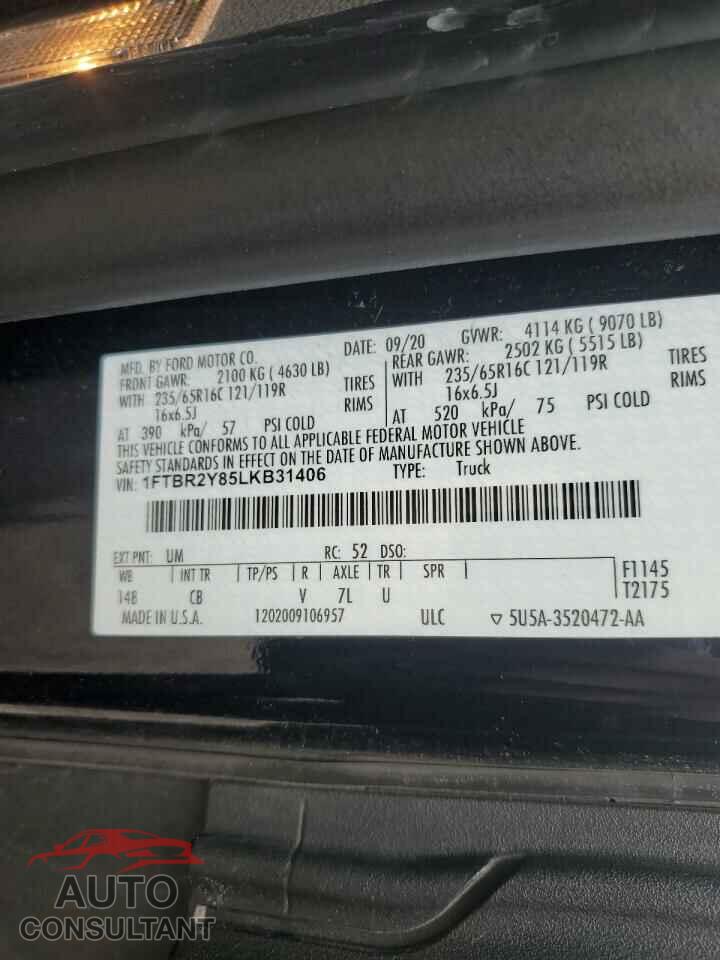 FORD TRANSIT 2020 - 1FTBR2Y85LKB31406