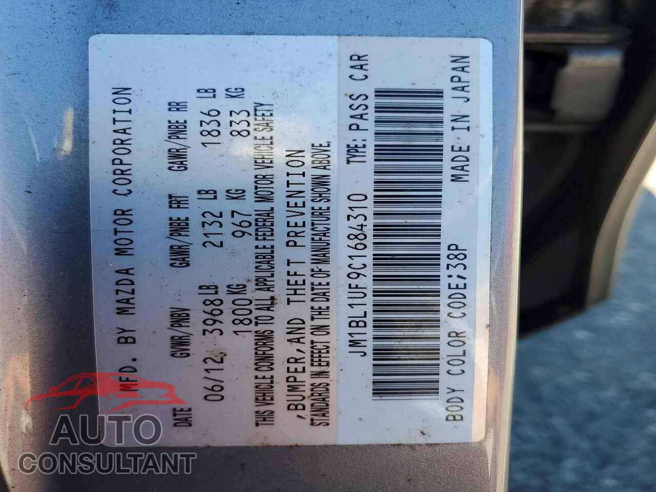 MAZDA 3 2012 - JM1BL1UF9C1684310