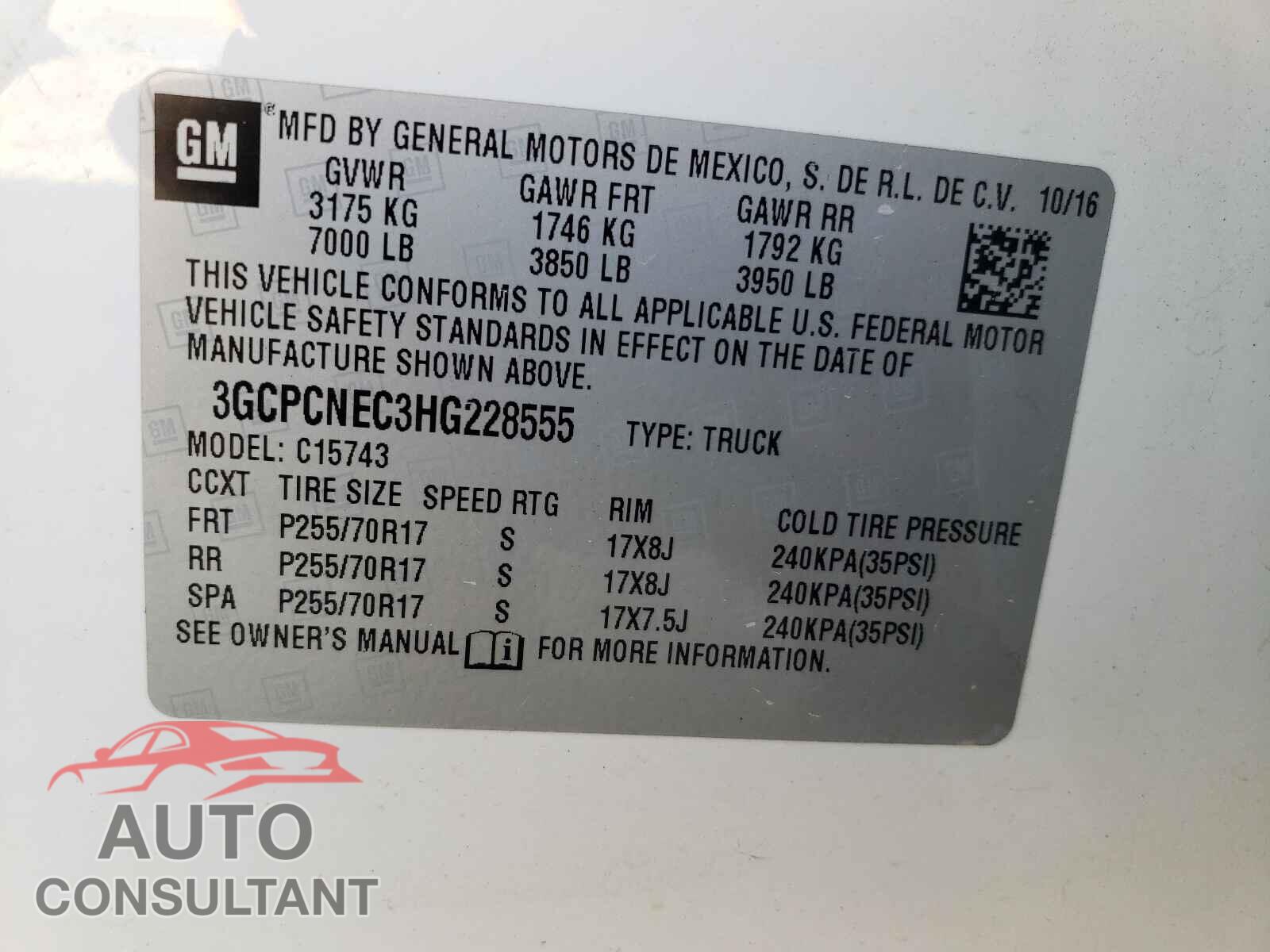 CHEVROLET SILVERADO 2017 - 3GCPCNEC3HG228555