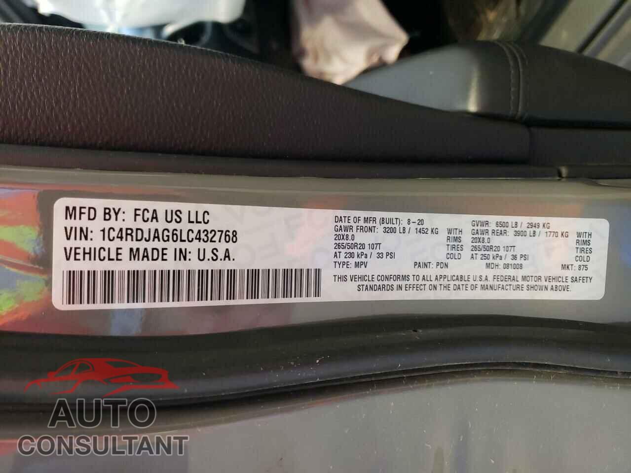 DODGE DURANGO 2020 - 1C4RDJAG6LC432768