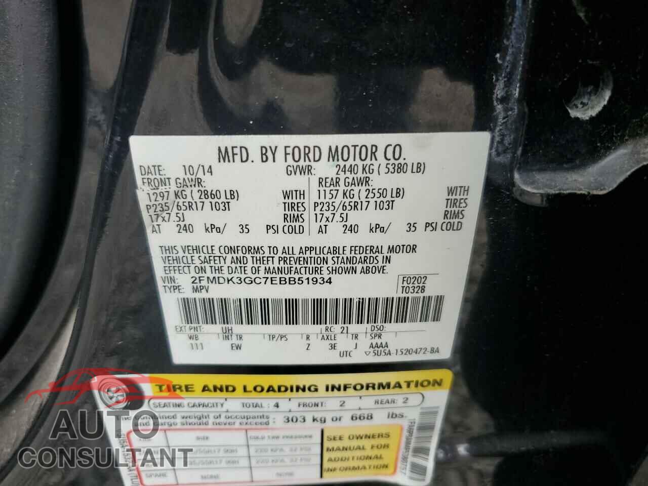 FORD EDGE 2014 - 2FMDK3GC7EBB51934