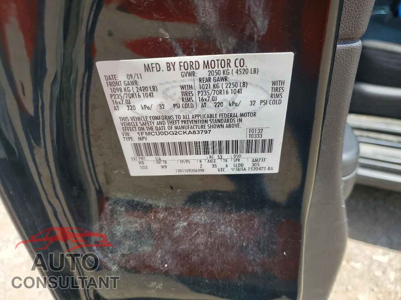 FORD ESCAPE 2012 - 1FMCU0DG2CKA83797