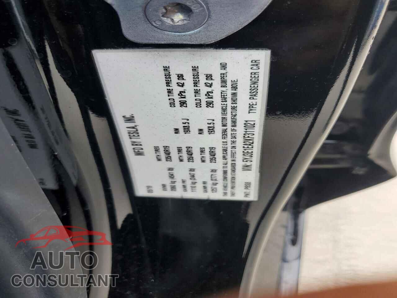 TESLA MODEL 3 2019 - 5YJ3E1EA2KF311021