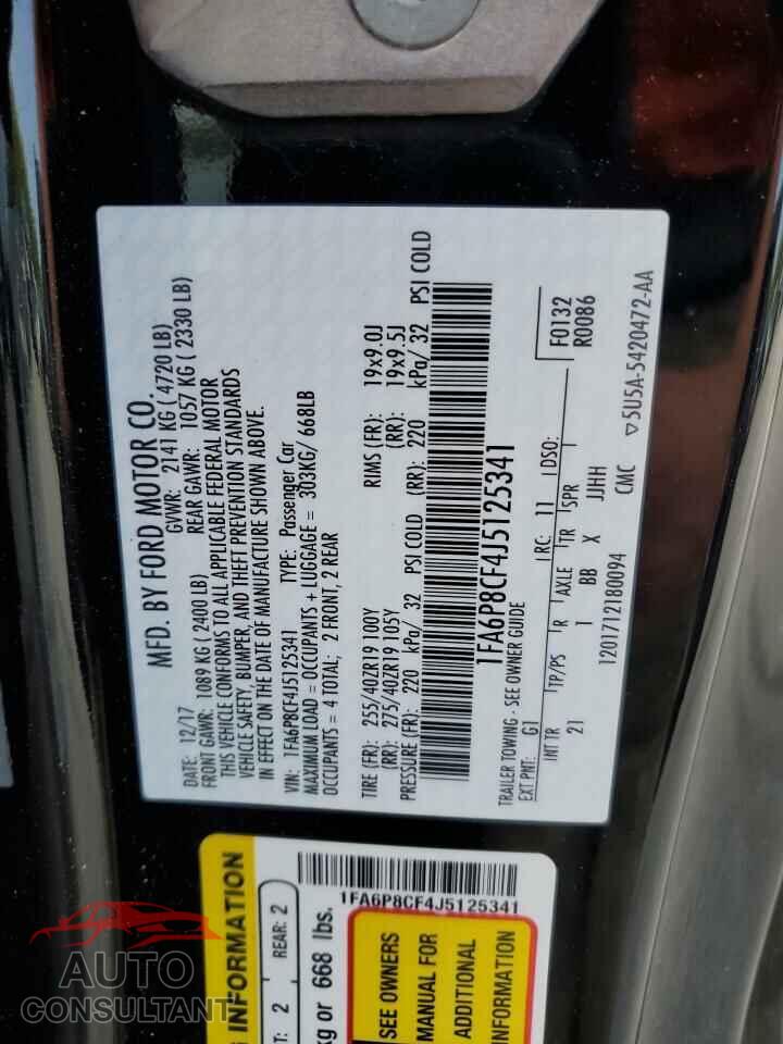 FORD MUSTANG 2018 - 1FA6P8CF4J5125341