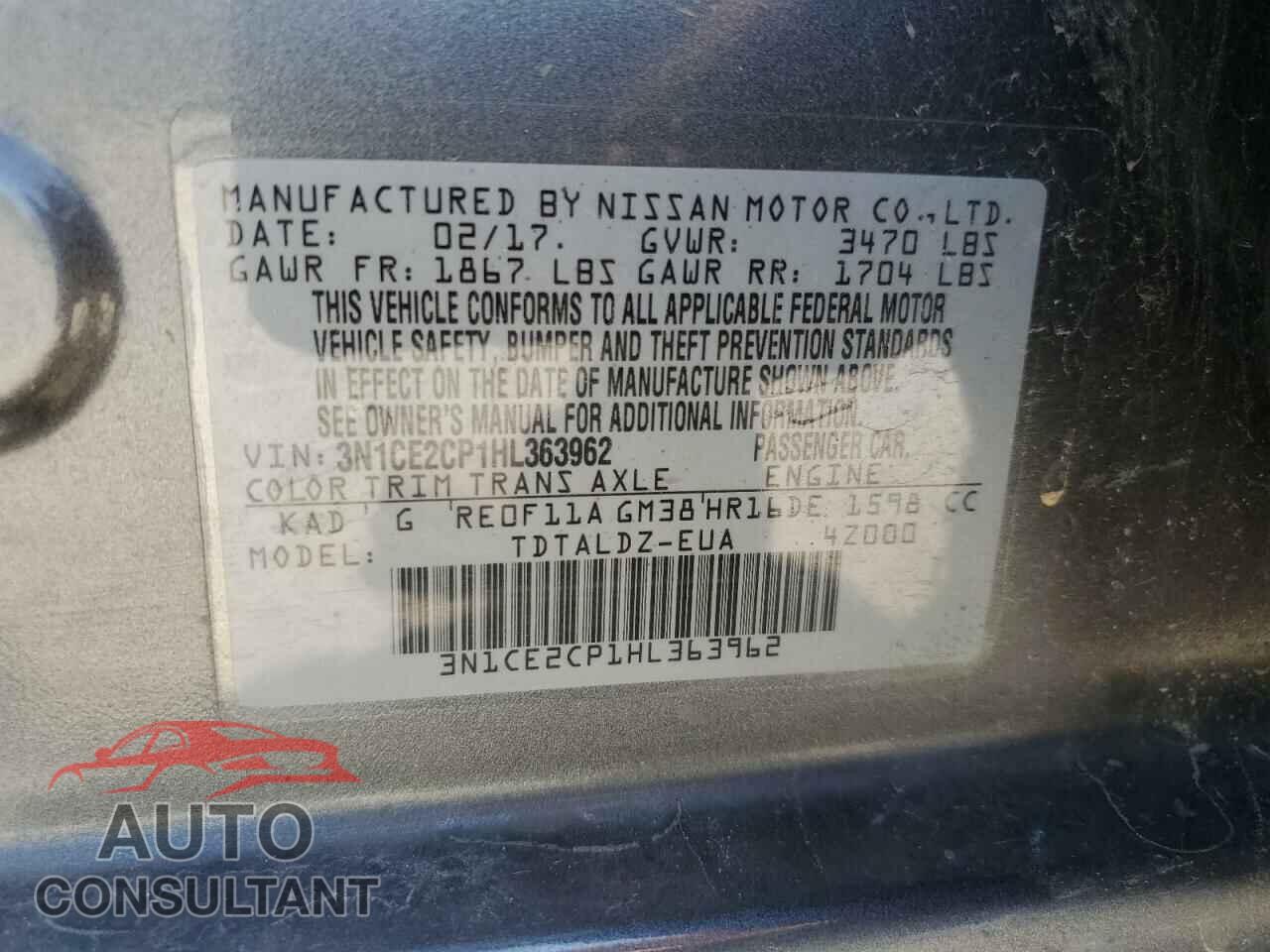 NISSAN VERSA 2017 - 3N1CE2CP1HL363962