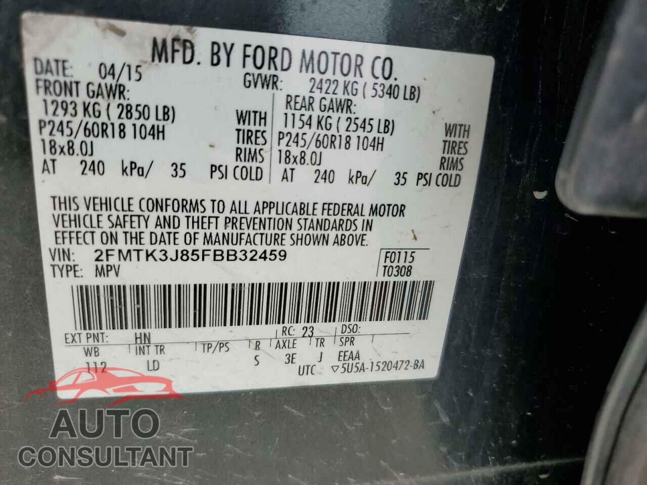 FORD EDGE 2015 - 2FMTK3J85FBB32459