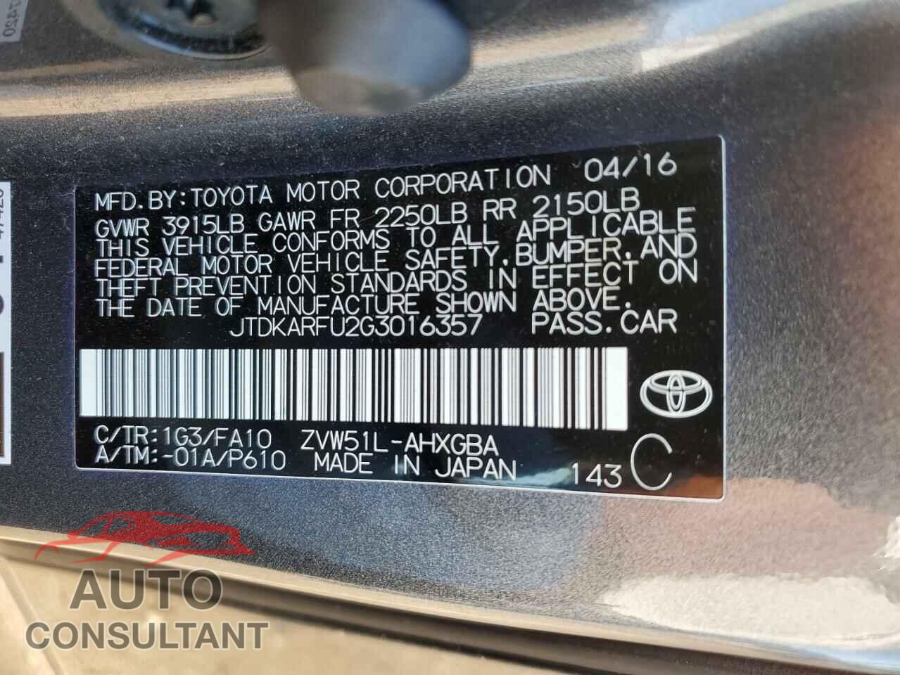 TOYOTA PRIUS 2016 - JTDKARFU2G3016357