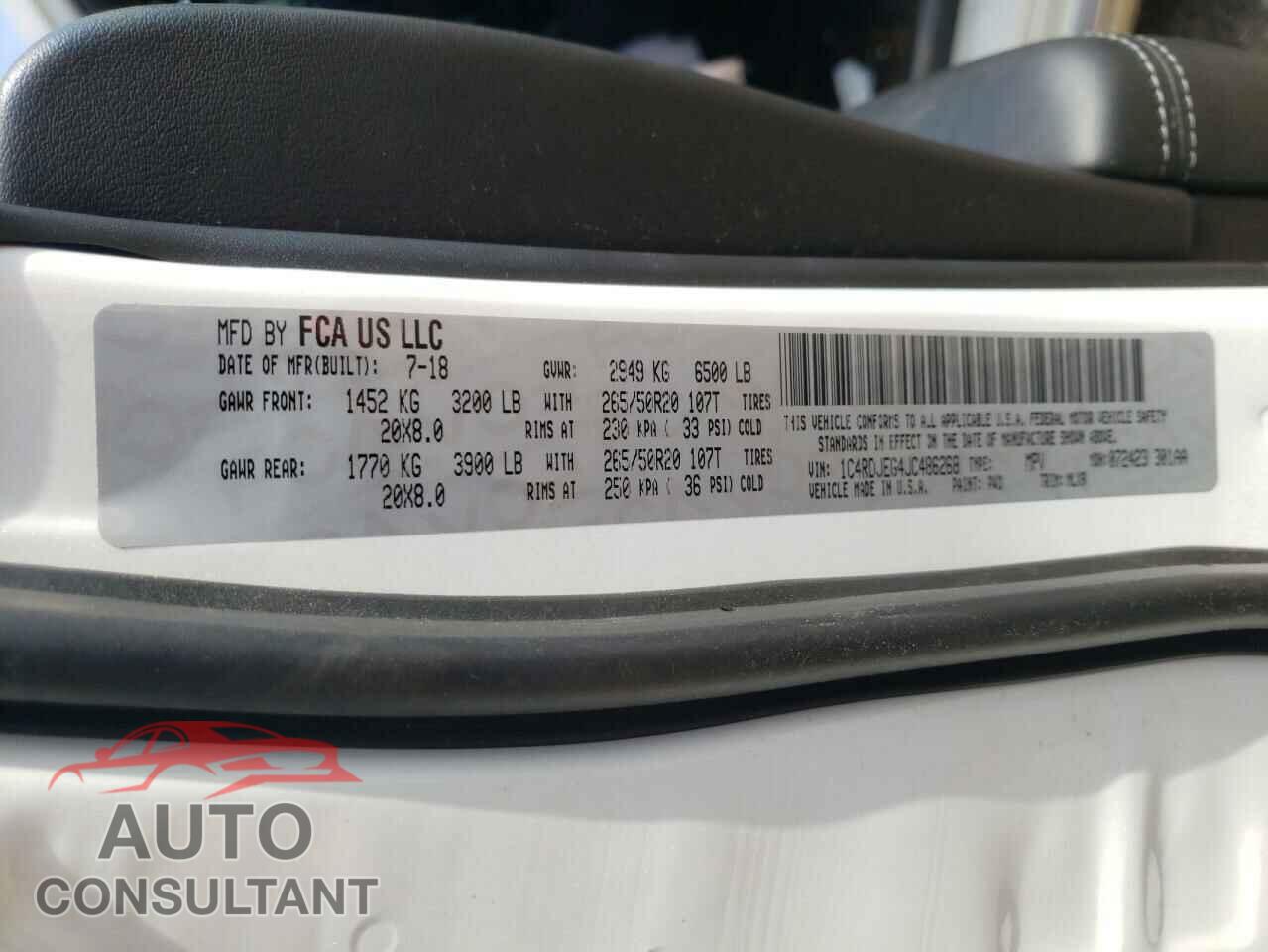 DODGE DURANGO 2018 - 1C4RDJEG4JC486268