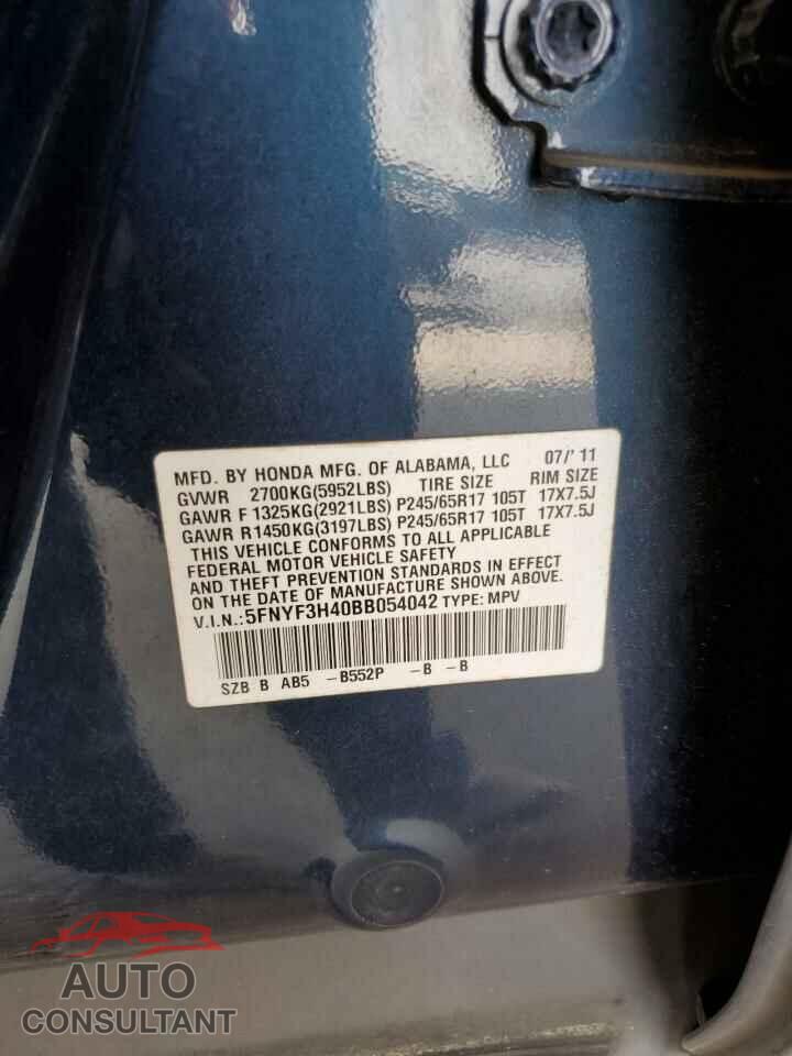 HONDA PILOT 2011 - 5FNYF3H40BB054042